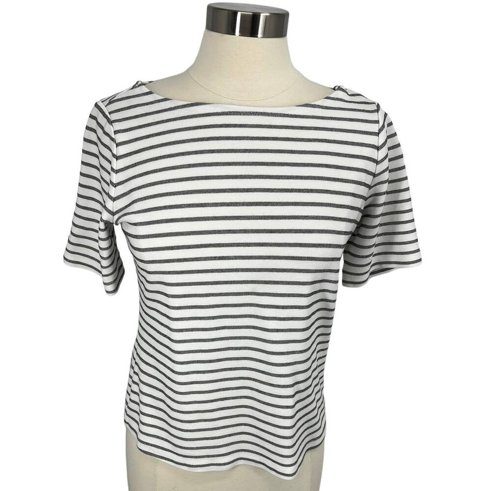 TAHARI Black & White Striped Shirt SZ Medium
